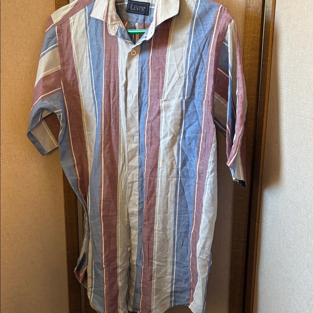 FINAL MARKDOWN Levi’s Men's Striped Shirt - Blue and Red medium